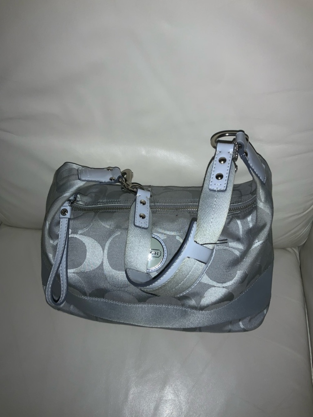COACH - F17434 Light Blue & Grey Signature Stripe Large HOBO Bag. Barely used. - Picture 2 of 9